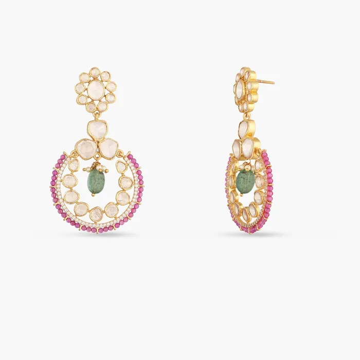 SILVER Earrings Classic Floral Moissanite Silver Chandbali Earrings