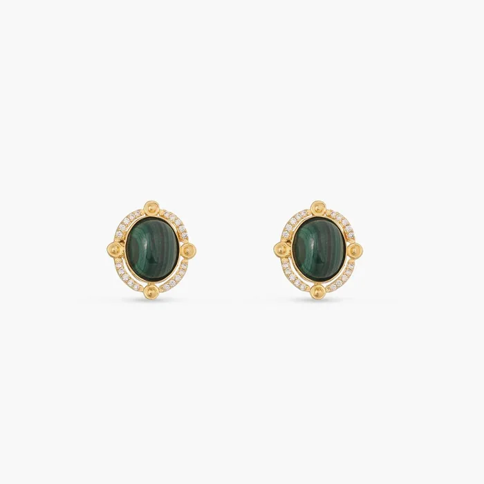 SILVER Earrings Malachite Oval Silver Stud Earrings