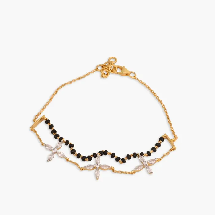 SILVER Floral Layered CZ Silver Mangalsutra Bracelet Bracelets