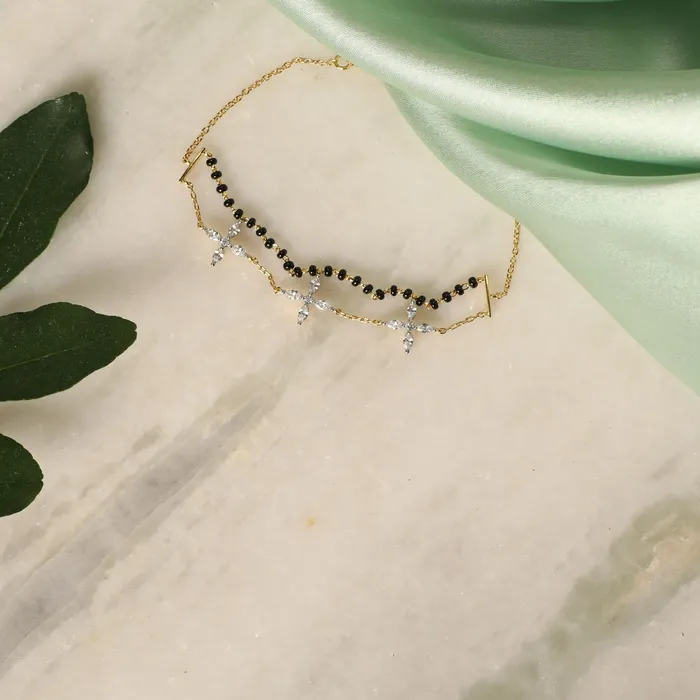 SILVER Floral Layered CZ Silver Mangalsutra Bracelet Bracelets