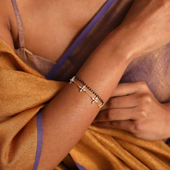 SILVER Floral Layered CZ Silver Mangalsutra Bracelet Bracelets