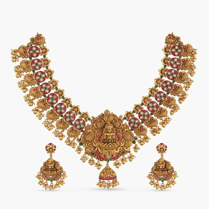 SILVER Necklaces Aadtri Antique Temple Silver Necklace Set