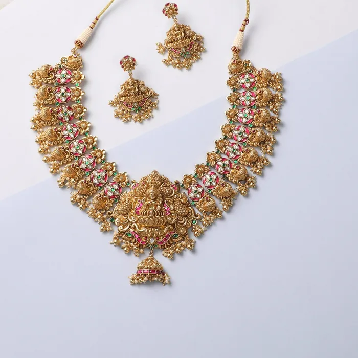SILVER Necklaces Aadtri Antique Temple Silver Necklace Set