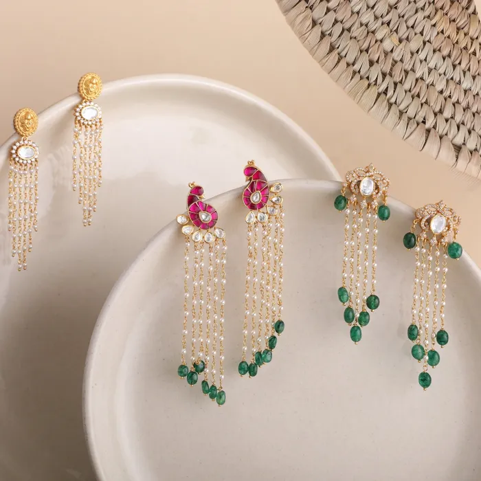 SILVER Necklaces Malini Gold Plated Jadau and Pearl Chain Short Necklace