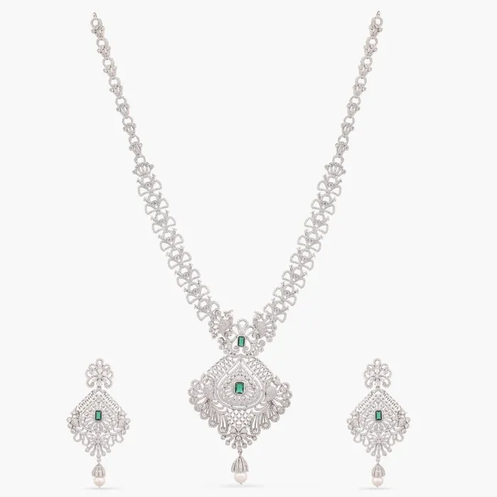 SILVER Necklaces Sadhvi CZ Silver Necklace Set