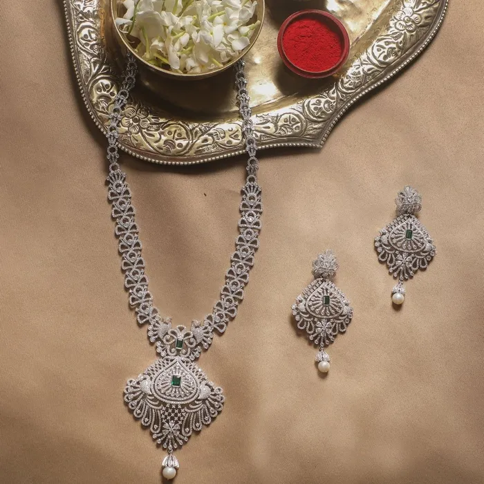 SILVER Necklaces Sadhvi CZ Silver Necklace Set