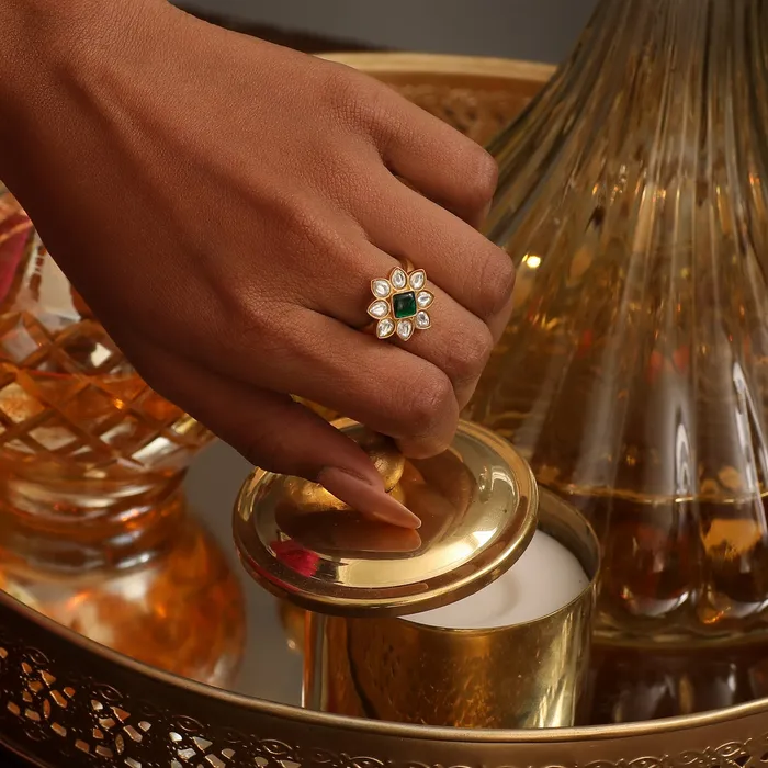 SILVER Rings Aagna Jadau Silver Finger Ring