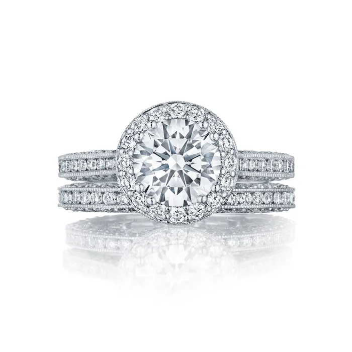 Tacori 18k White Gold Classic Crescent Round Diamond Engagement Ring Setting 089 CTW International Diamond Center Rings