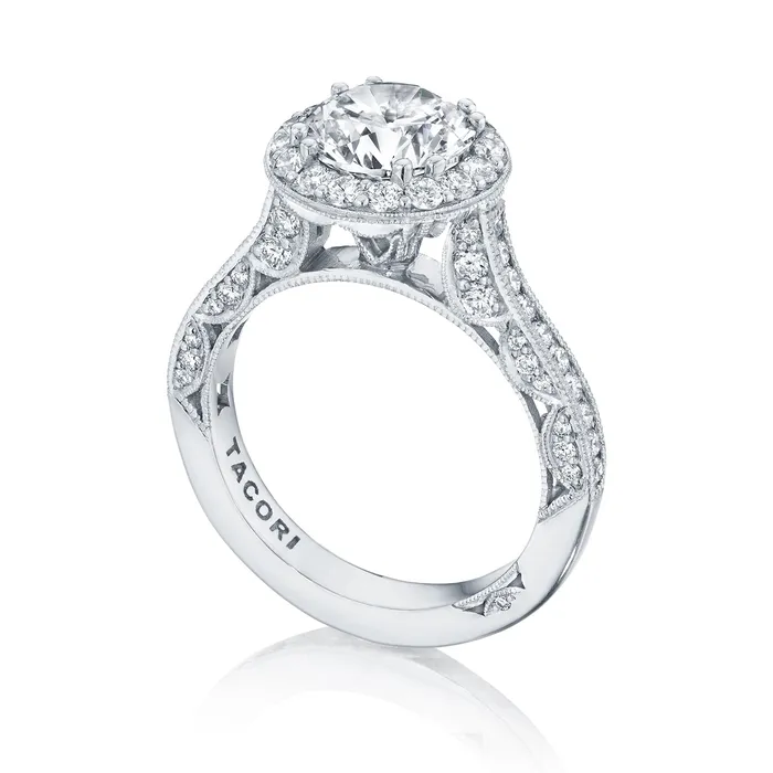 Tacori 18k White Gold Classic Crescent Round Diamond Engagement Ring Setting 089 CTW International Diamond Center Rings