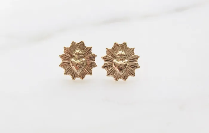 The Little Sacred Heart Earrings in Gold Vermeil TheLittleCatholic Earrings