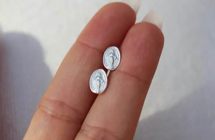 TheLittleCatholic Earrings Miraculous Medal Earrings in Sterling Silver