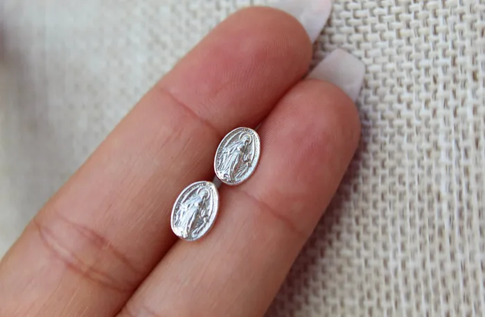 TheLittleCatholic Earrings Miraculous Medal Earrings in Sterling Silver