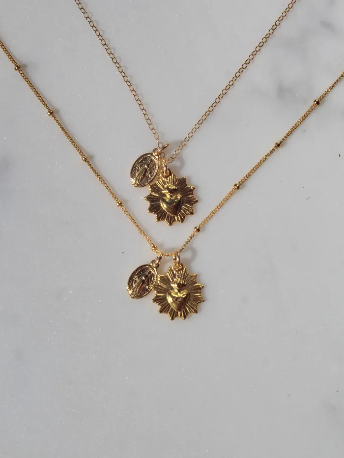 TheLittleCatholic Necklaces The Little Sacred Heart and Miraculous Medal Necklace TheLittleCatholic Necklaces The Little Sacred Heart and Miraculous Medal Necklace