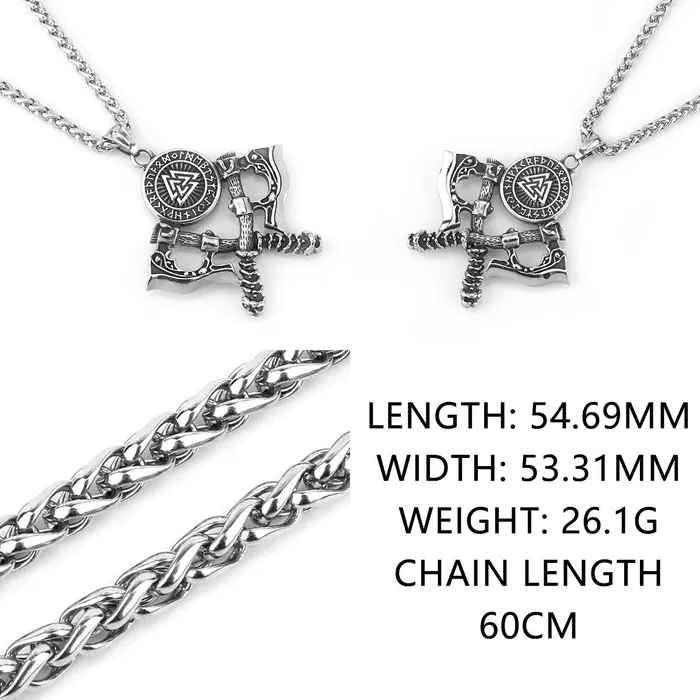 Valknut Necklace with Double Axe And Nordic Rune Valhalla Vikings Necklaces