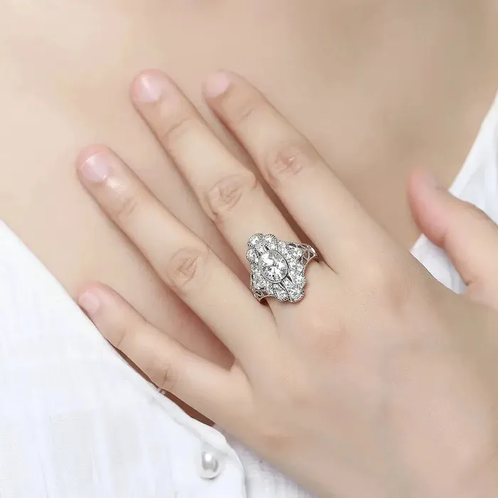 Vintage White Gold Engagement Ring Moissanite 2ct Luxus Moissanite Rings