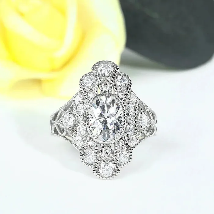 Vintage White Gold Engagement Ring Moissanite 2ct Luxus Moissanite Rings