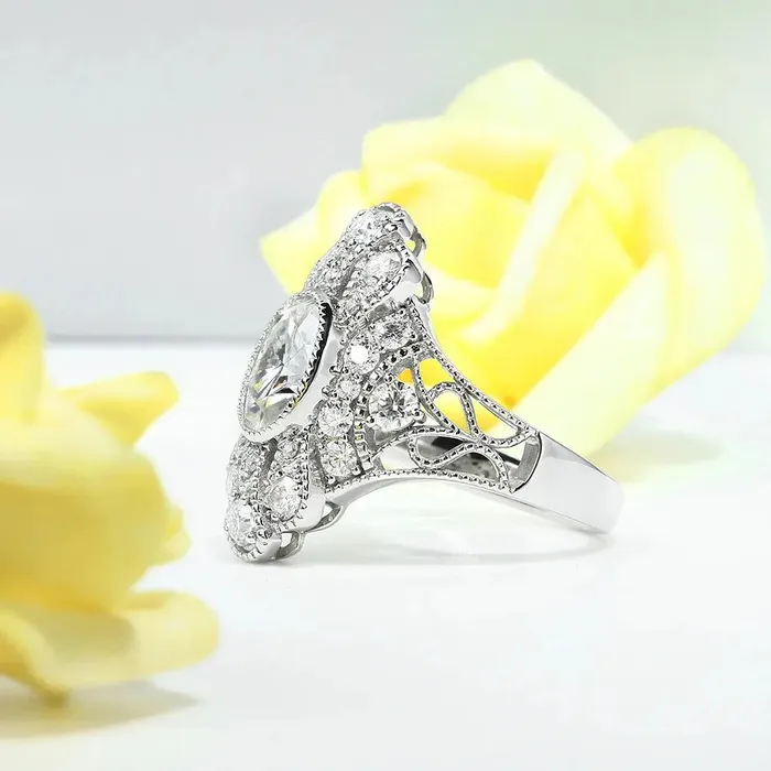 Vintage White Gold Engagement Ring Moissanite 2ct Luxus Moissanite Rings