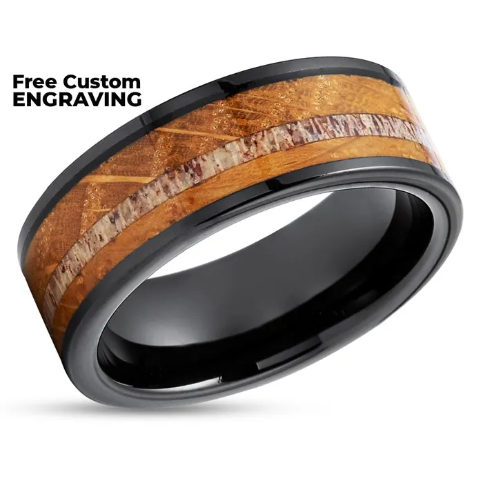 Whiskey Barrel Wedding Rings Whiskey Barrel Tungsten Ring Deer Antler Ring 8mm Clean Casting Jewelry Rings
