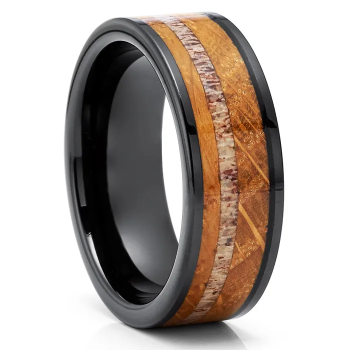 Whiskey Barrel Wedding Rings Whiskey Barrel Tungsten Ring Deer Antler Ring 8mm Clean Casting Jewelry Rings