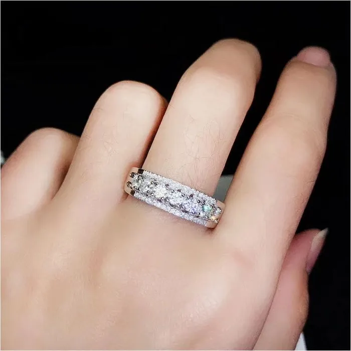 White Gold Plated Silver 7 Stone Moissanite Anniversary Ring for Her 077ct Luxus Moissanite Rings Jewelry Rings