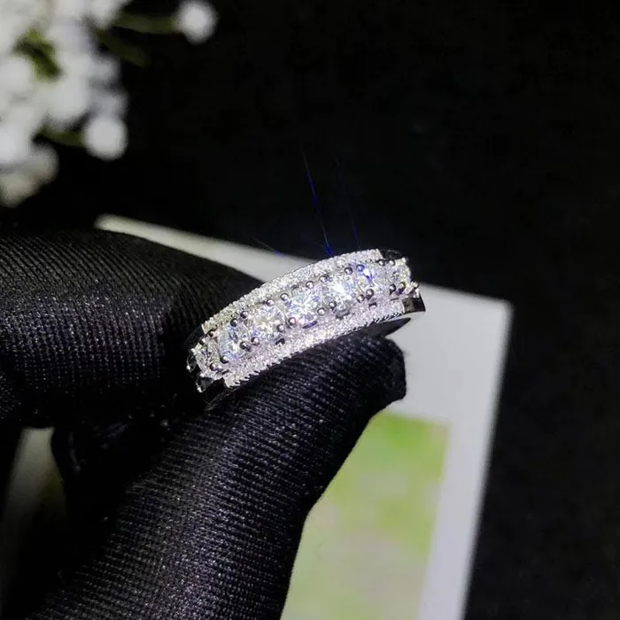 White Gold Plated Silver 7 Stone Moissanite Anniversary Ring for Her 077ct Luxus Moissanite Rings Jewelry Rings
