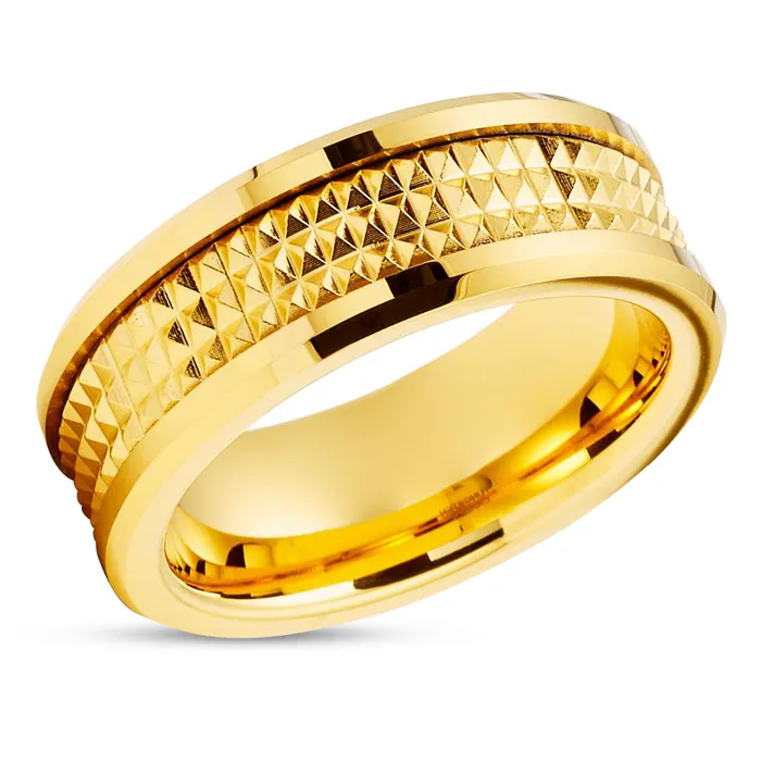 Yellow Gold Tungsten Wedding Ring 8mm Yellow Gold Ring Spike Design Unique Ring Clean Casting Jewelry Rings Yellow Gold Tungsten Wedding Ring 8mm Yellow Gold Ring Spike Design Unique Ring Clean Casting Jewelry Rings