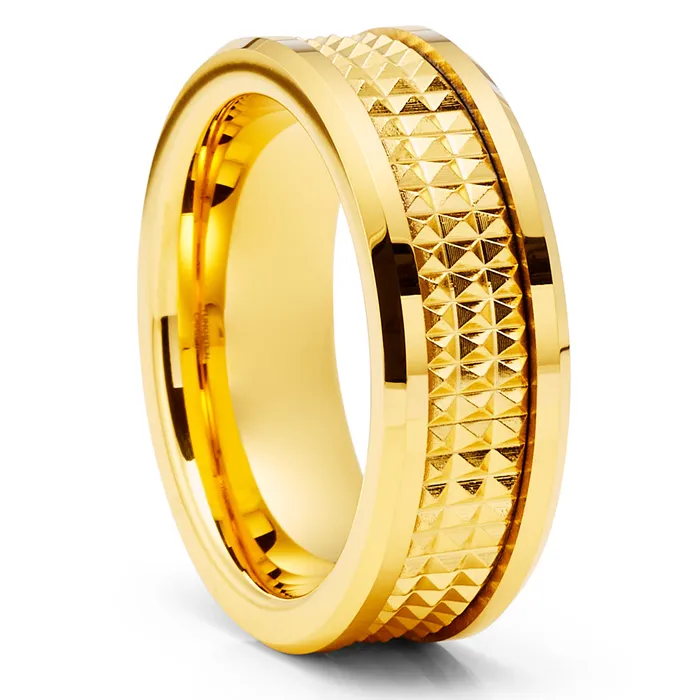 Yellow Gold Tungsten Wedding Ring 8mm Yellow Gold Ring Spike Design Unique Ring Clean Casting Jewelry Rings