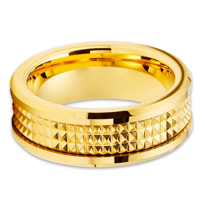Yellow Gold Tungsten Wedding Ring 8mm Yellow Gold Ring Spike Design Unique Ring Clean Casting Jewelry Rings